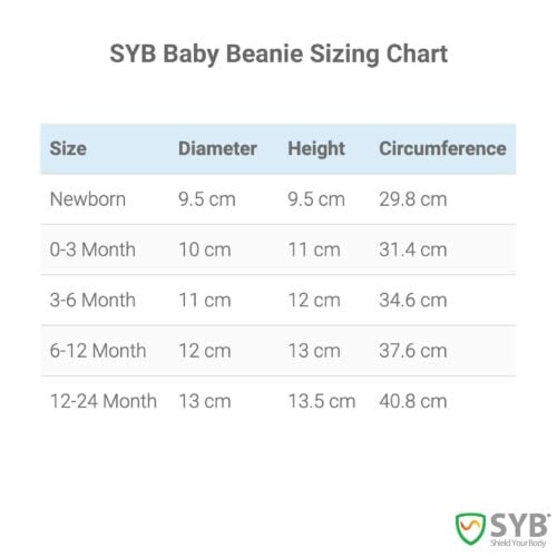 Størrelsestabel til SYB anti-stråling babyhue