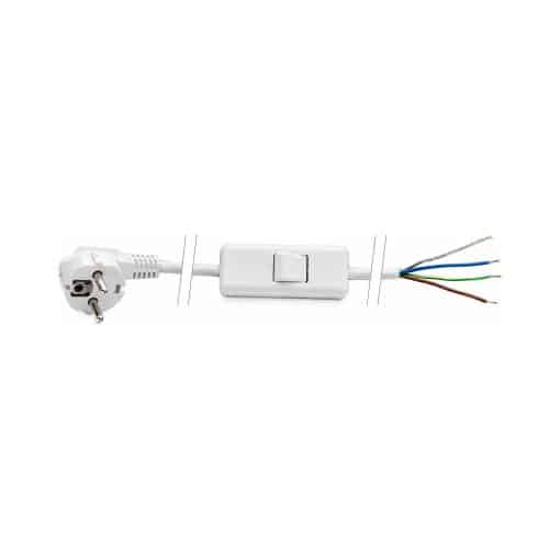 Skærmet apparatledning med Schuko stik og topolet afbryder, 2 meter hvid