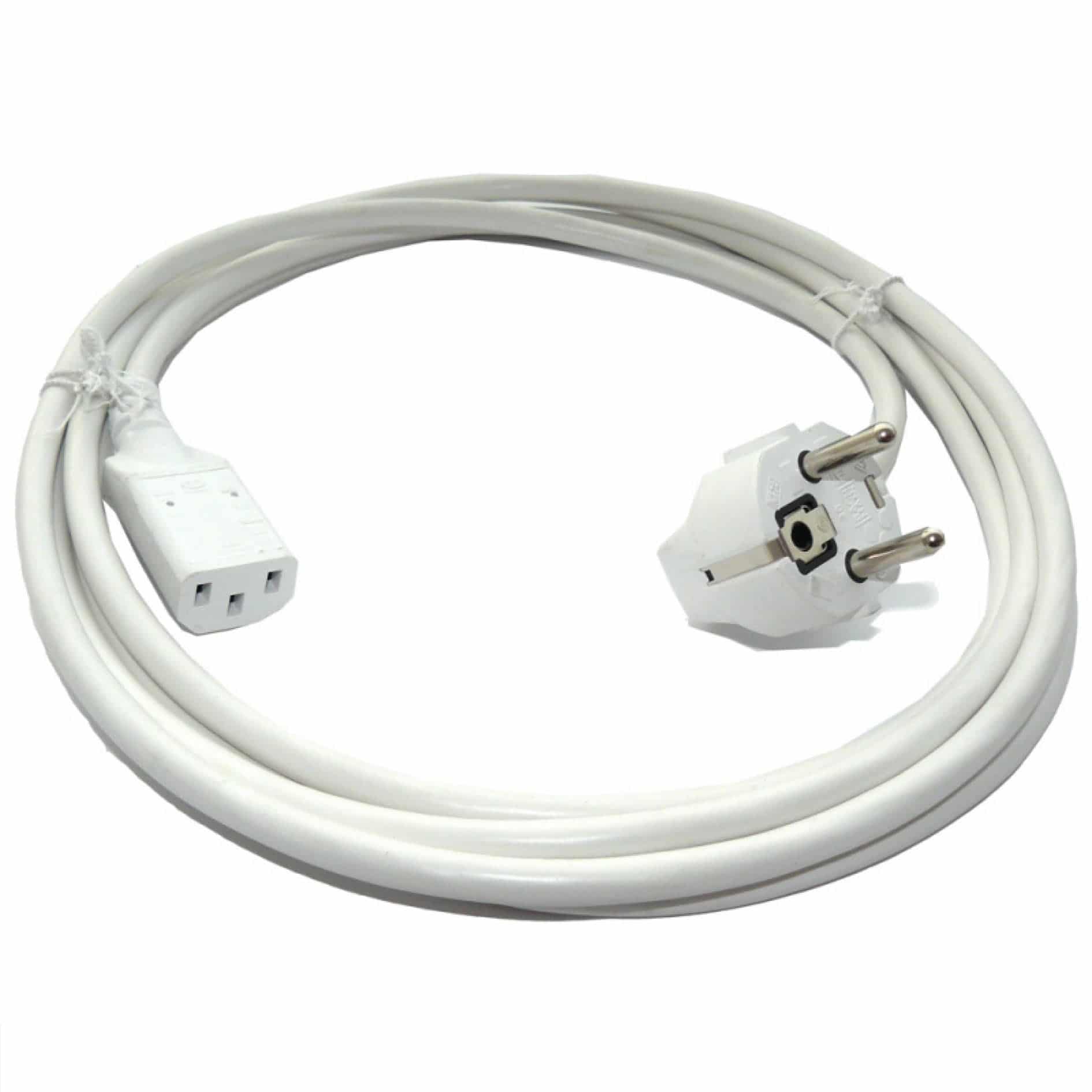 Skærmet strømforsyningsledning med Schuko stik - 3 meter hvid