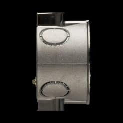 EMF-afskærmet indmuringsdåse, flad (41 mm), i sølvfarvet metal set fra siden.
