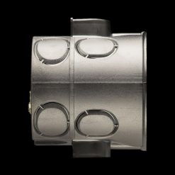 EMF-afskærmet indmuringsdåse, dyb (61 mm), i sølvfarvet metal set fra siden.