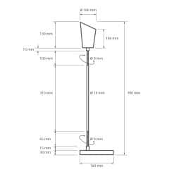 Måltegning af bordlampe Amsterdam: højde 700 mm, fod Ø 160 mm, skærm Ø 100 mm