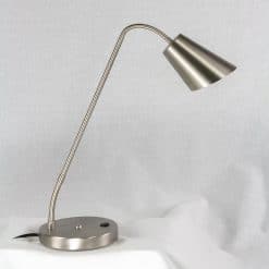 EMF-afskærmet bordlampe Amsterdam fra Biologa Danell i børstet stål med fleksibel hals og tænd/sluk-knap på foden