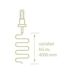 Tegning af det EMF-afskærmede lampesæt: E27 fatning og skærmet ledning, variabel længde op til 4 m