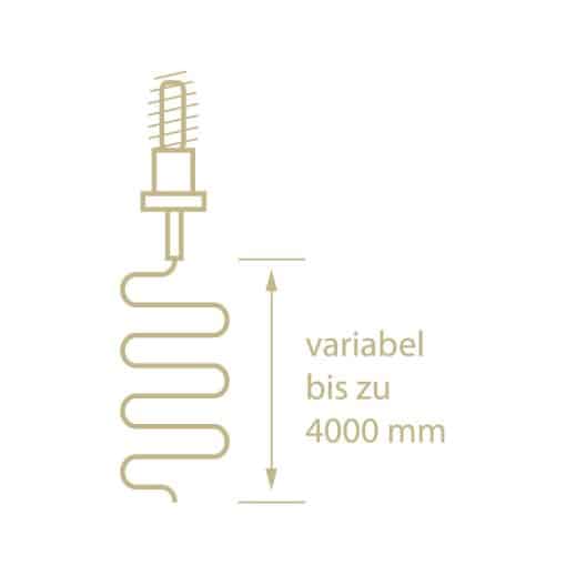 Tegning af det EMF-afskærmede lampesæt: E27 fatning og skærmet ledning, variabel længde op til 4 m