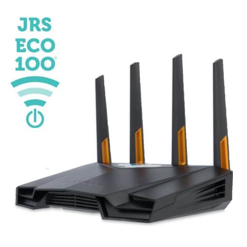 Bagsiden af JRS Eco 100 Era routeren med 2,5 Gbit WAN-port, fire LAN-porte og USB 3