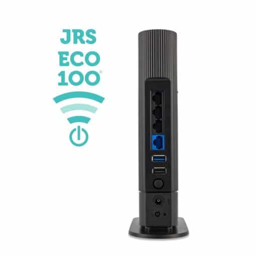 Porte på JRS Eco 100 Eos wifi-router: WAN, 3 LAN-porte og USB