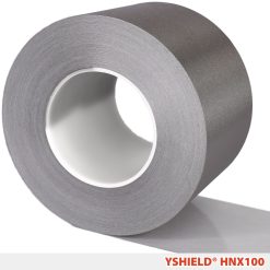 Q Living Aps - Løsninger til sund livstil og sunde boligmiljøer 53 Yshield HNX100 EMF afskærmende tape - 100 mm bred rulle med tekstureret sølvfarvet overflade af kobber og nikkel til banesamlinger