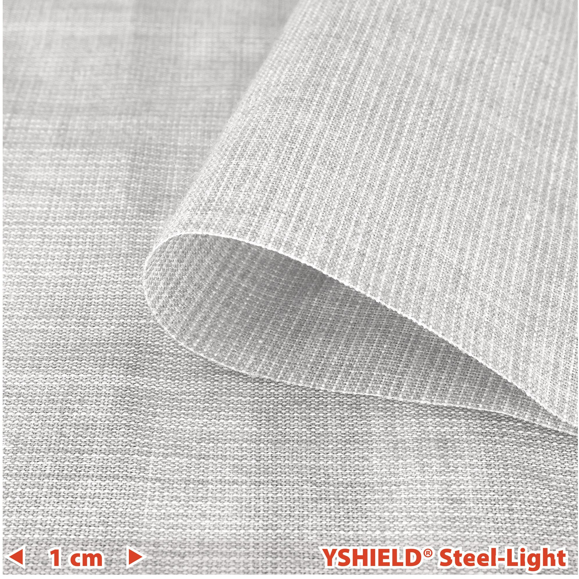 STEEL-LIGHT (42 dB) Yshield stof | Bredde 150 cm | HF+LF 2 Yshield STEEL-LIGHT EMF-afskærmende stof i lysegrå - rulle 150 cm bred (HF+LF)