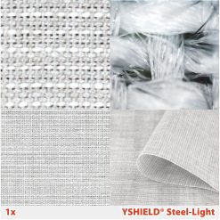 Nærbillede af vævningen i Yshield STEEL-LIGHT stof - bomuld, polyester og fibre af rustfrit stål