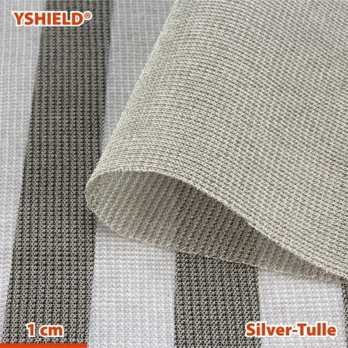 Nærbillede af det EMF-afskærmende tekstil "SILVER-TULLE" fra Yshield