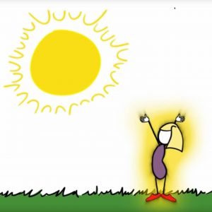 Ikon for artiklen "Videoer om Earthing" - visende en jordforbundet person der strækker sig mod solen